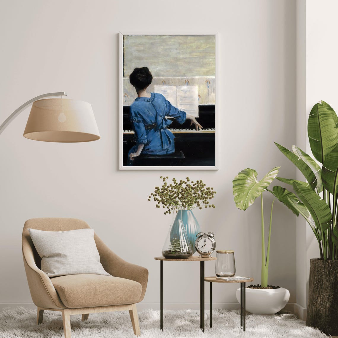 Woman Playing Piano Blue Dress Vintage Music Room Art Poster - Image 4