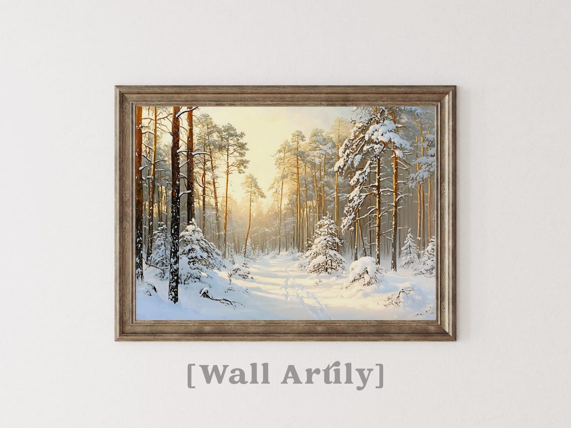 Snowy Pine Forest Golden Morning Light Winter Landscape Poster - Image 7
