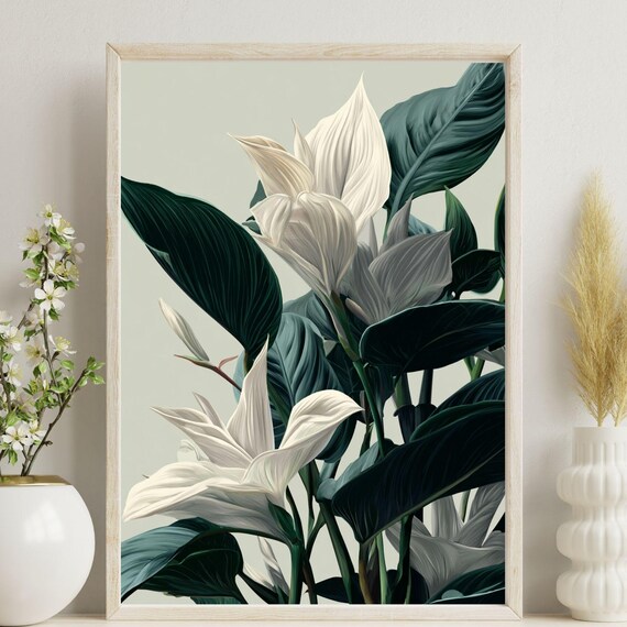 Botanical Wall Art Floral Poster Green Leaf Print Tropical Plant Decor Neutral Minimalist Nature Gift For Her