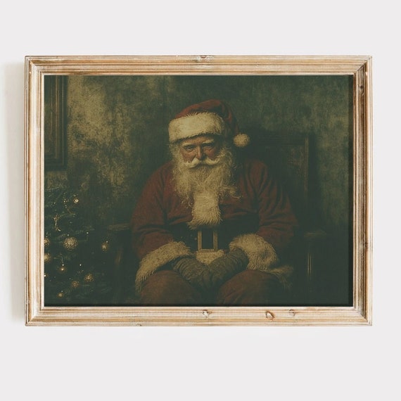 Dark Moody Santa Claus Poster Father Christmas Print Vintage Christmas Decor Rustic Farmhouse Decor Christmas Art Dark Academia Print