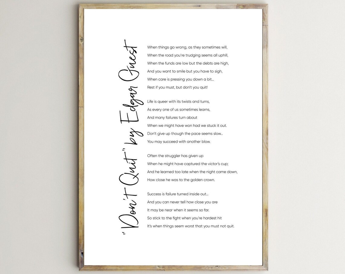Don't Quit Inspirational Quote by Edgar Guest, Poster