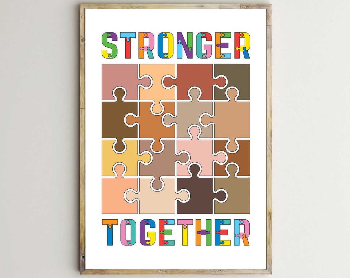 Stronger Together Diversity Puzzle Pieces Classroom Unity Poster