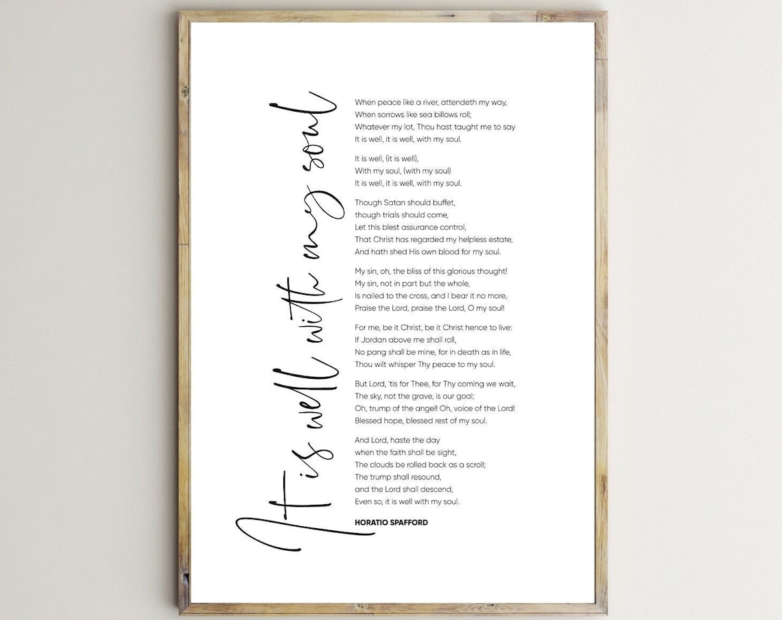 It Is Well With My Soul Christian Hymn Lyrics Elegant Script Typography Print
