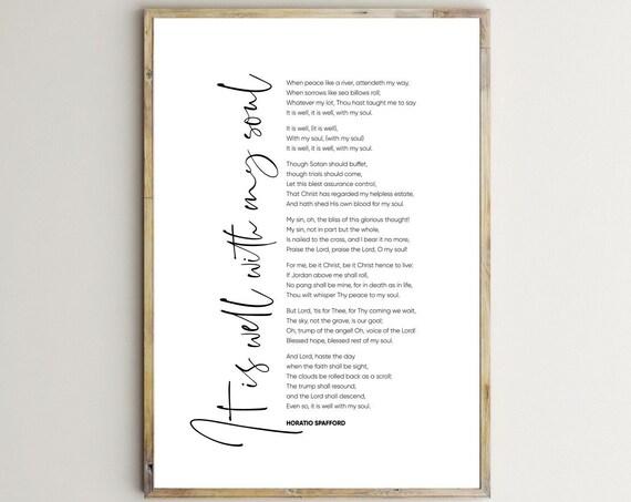 It Is Well With My Soul Christian Hymn Lyrics Elegant Script Typography Print