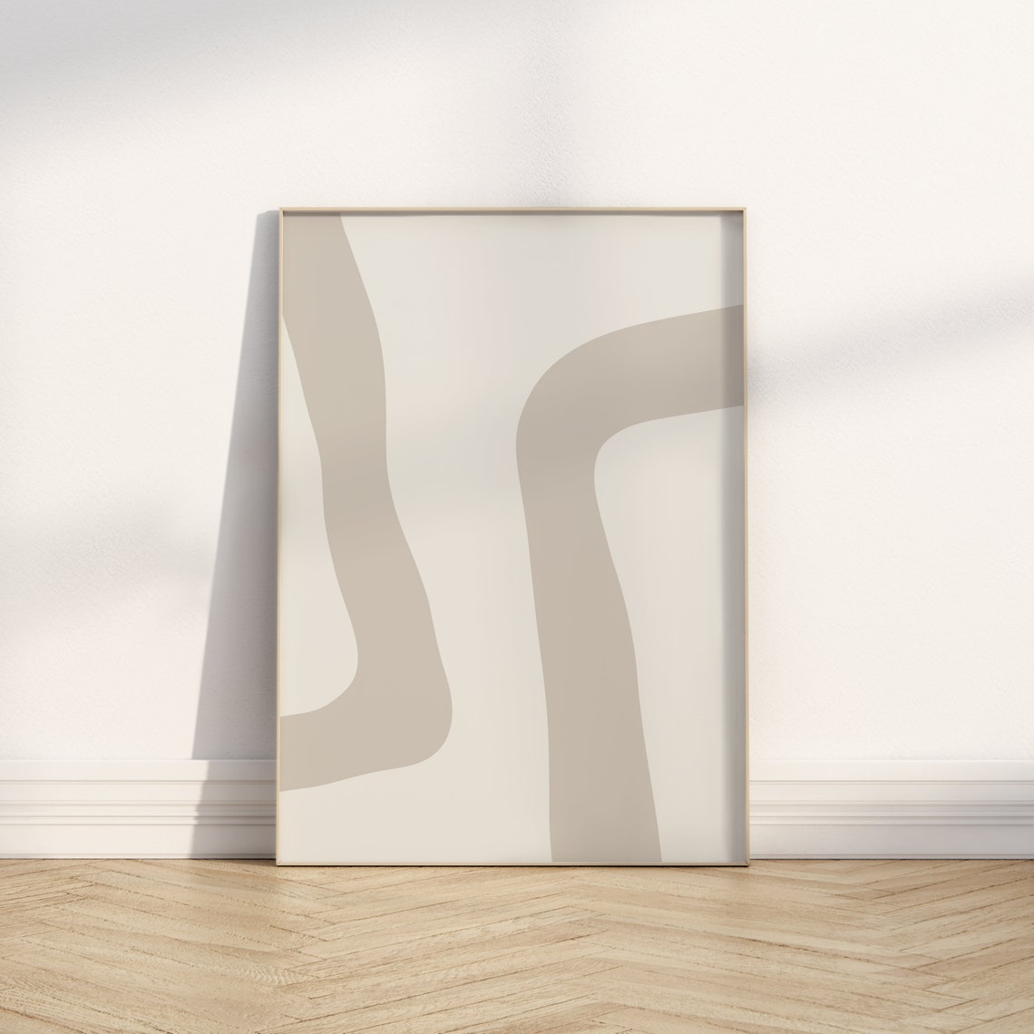Beige Taupe Wavy Lines Minimalist Abstract Neutral Wall Art Decor