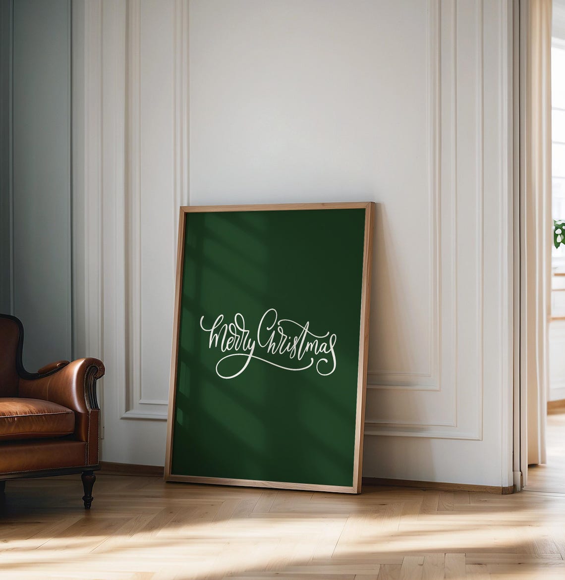 Merry Christmas Calligraphy Script Dark Green Holiday Decor Poster - Image 2