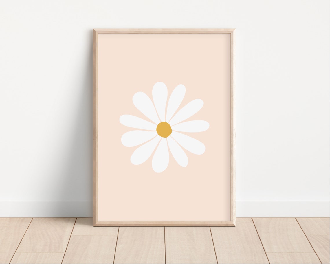 White Daisy Peach Retro Floral Minimalist Single Flower Art Poster - Image 2