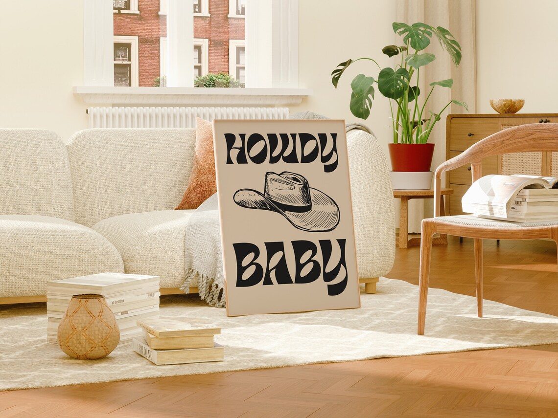 Howdy Baby Retro Groovy Cowboy Hat Western Quote Fun Wall Poster - Image 2