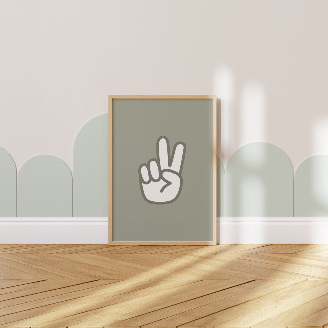 Sage Green Peace Sign Hand Graphic Retro Nursery Minimalist Poster - Image 4
