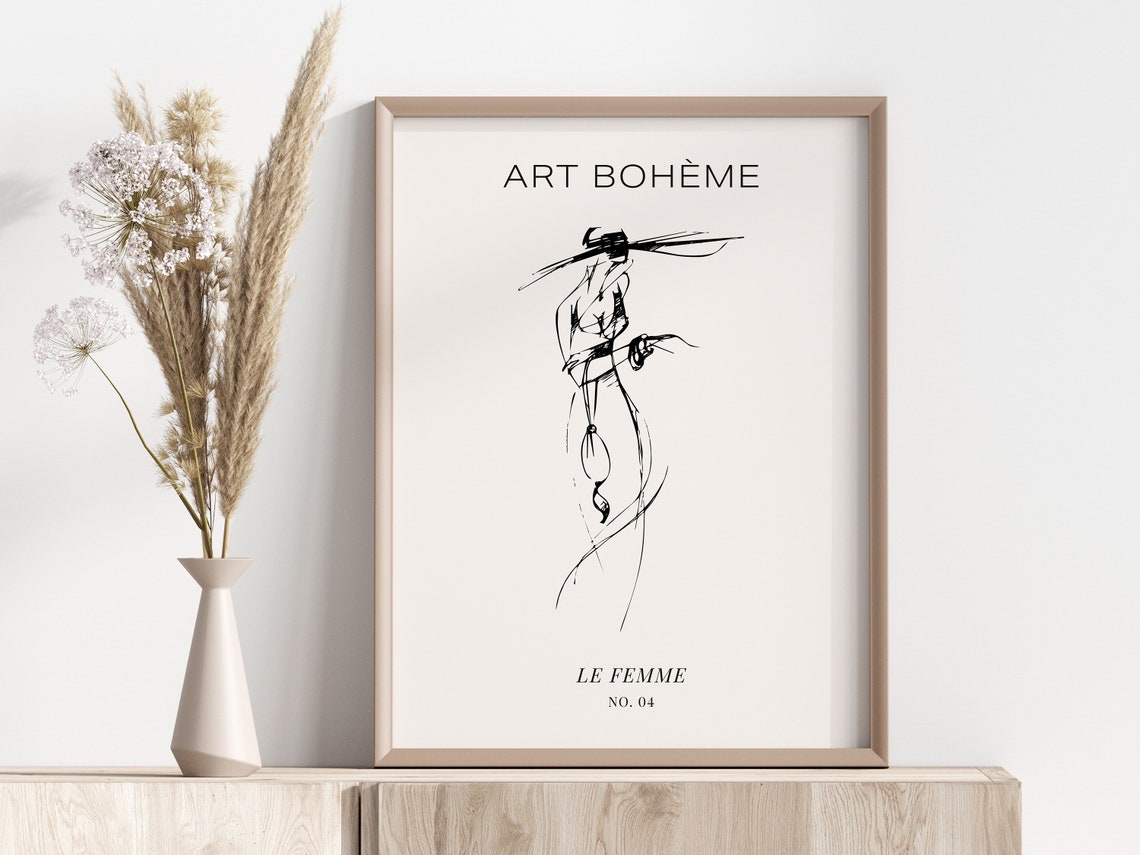 Art Boheme Le Femme Chic Fashion Sketch Woman Hat Neutral Print - Image 3
