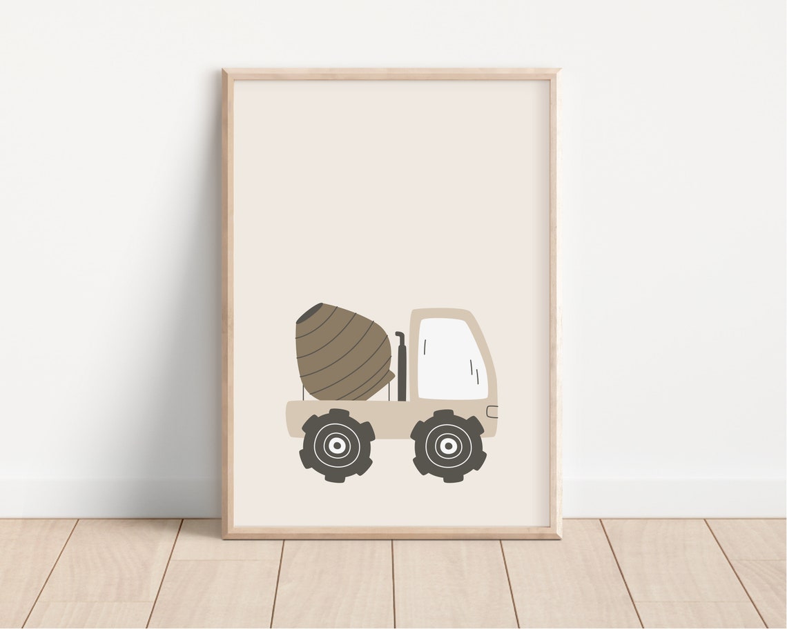 Beige Cement Mixer Truck Nursery Kids Construction Art Poster - Image 4