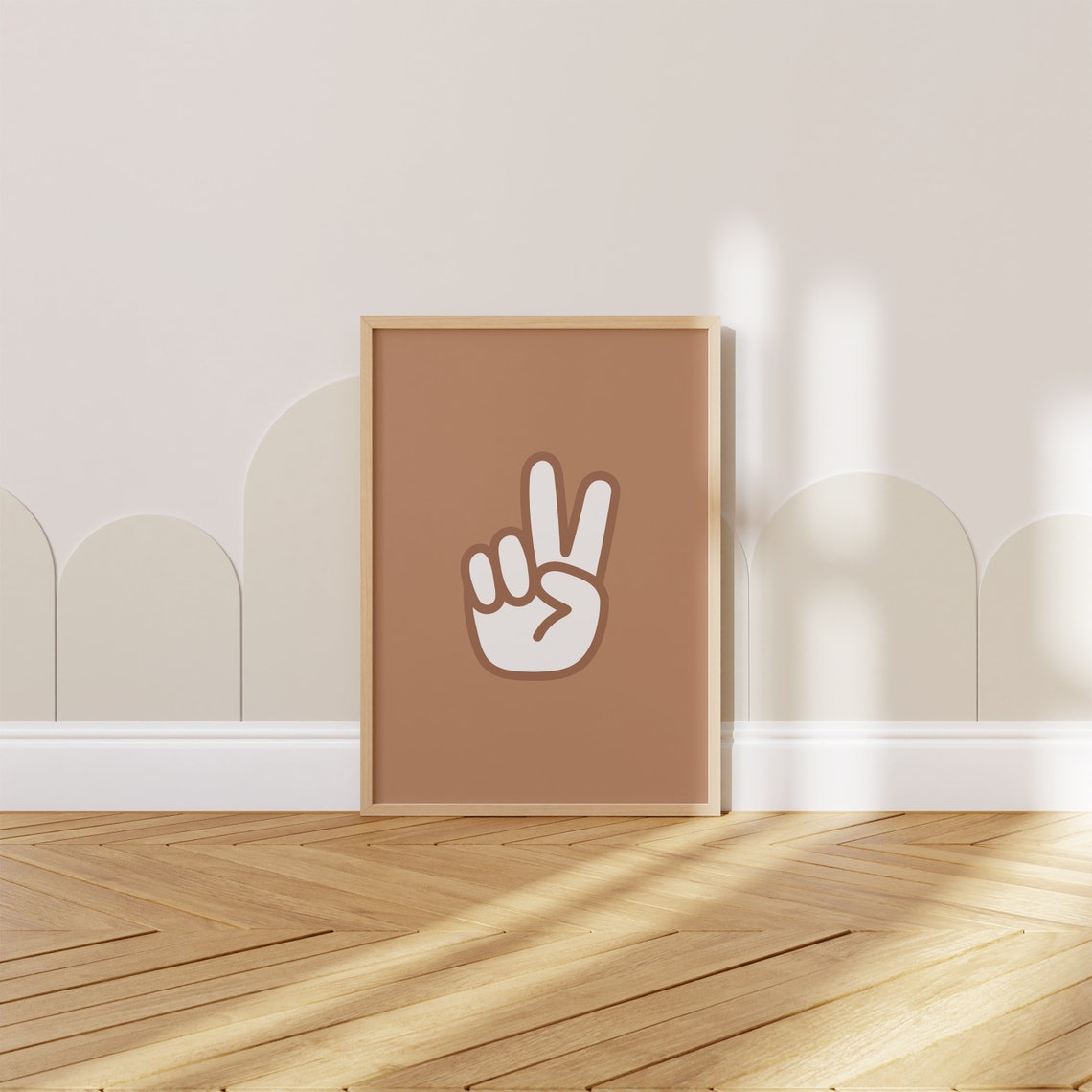 Caramel Peace Sign Hand White Graphic Retro Minimalist Art Poster - Image 2