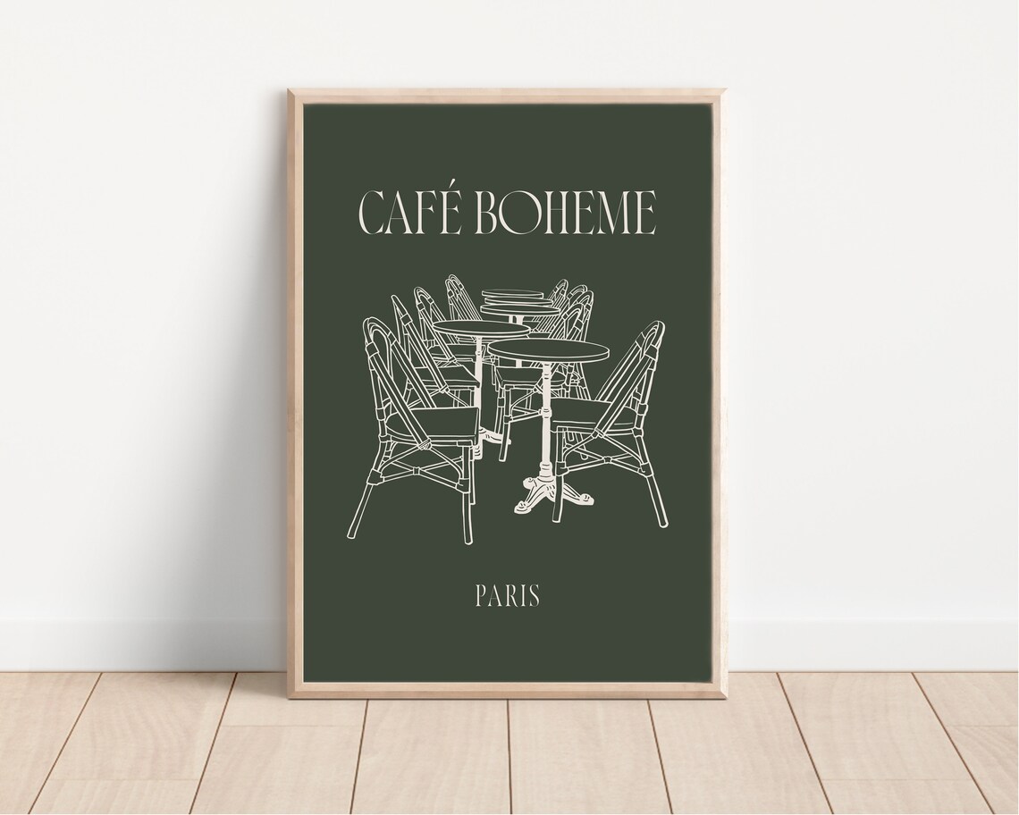 Cafe Boheme Paris Bistro Chairs Elegant Line Art French Poster - Image 2