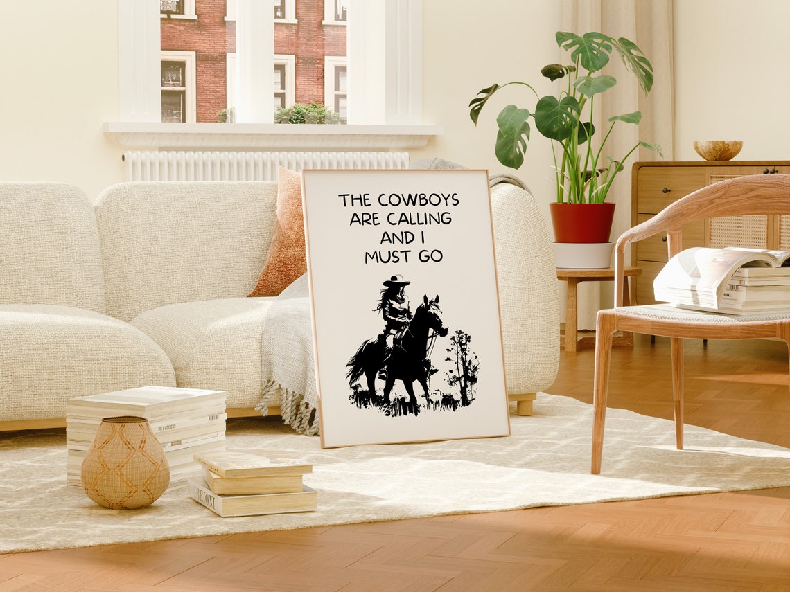 The Cowboys Are Calling and I Must Go Black Silhouette Quote Poster - Image 3