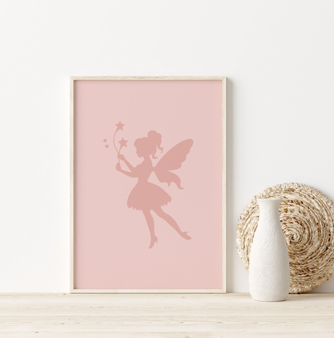Pink Fairy Silhouette With Wand and Stars Nursery Girls Bedroom Poster - Image 3