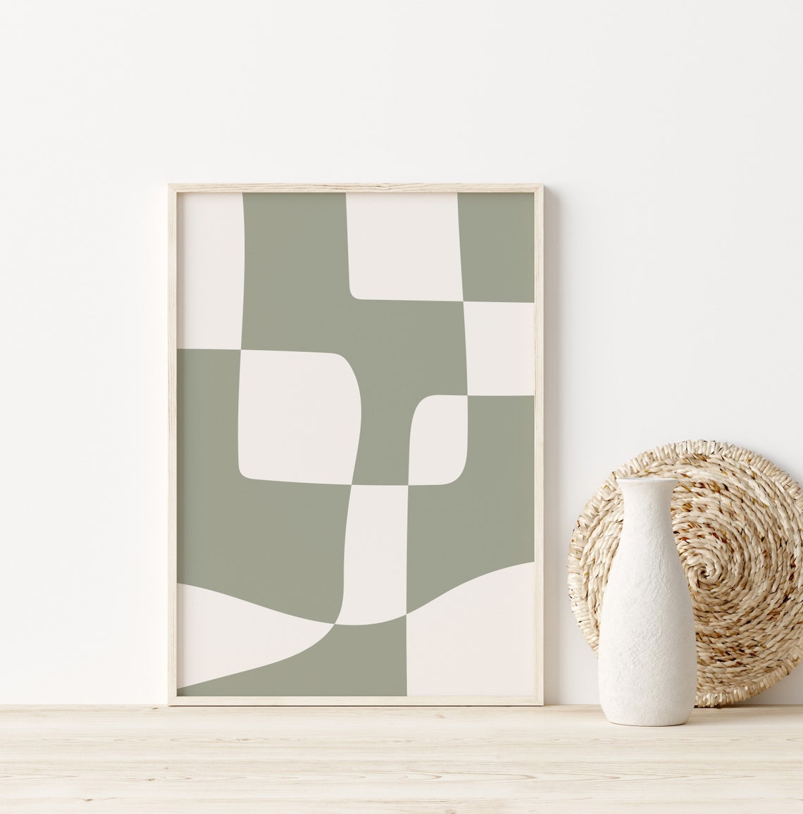 Sage Green White Geometric Rounded Shapes Abstract Neutral Art Poster - Image 2