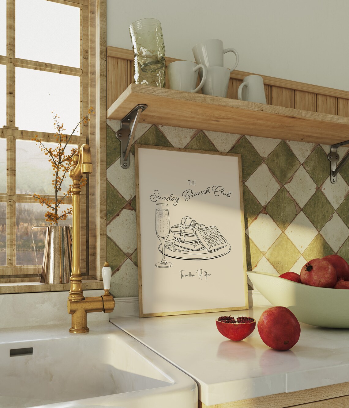 The Sunday Brunch Club Waffles Champagne Sketch Kitchen Art Poster - Image 2