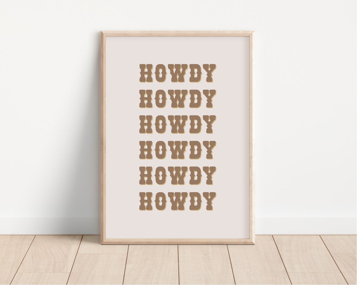 Howdy Western Typography Tan Nursery Cowboy Kids Decor Poster - Image 2