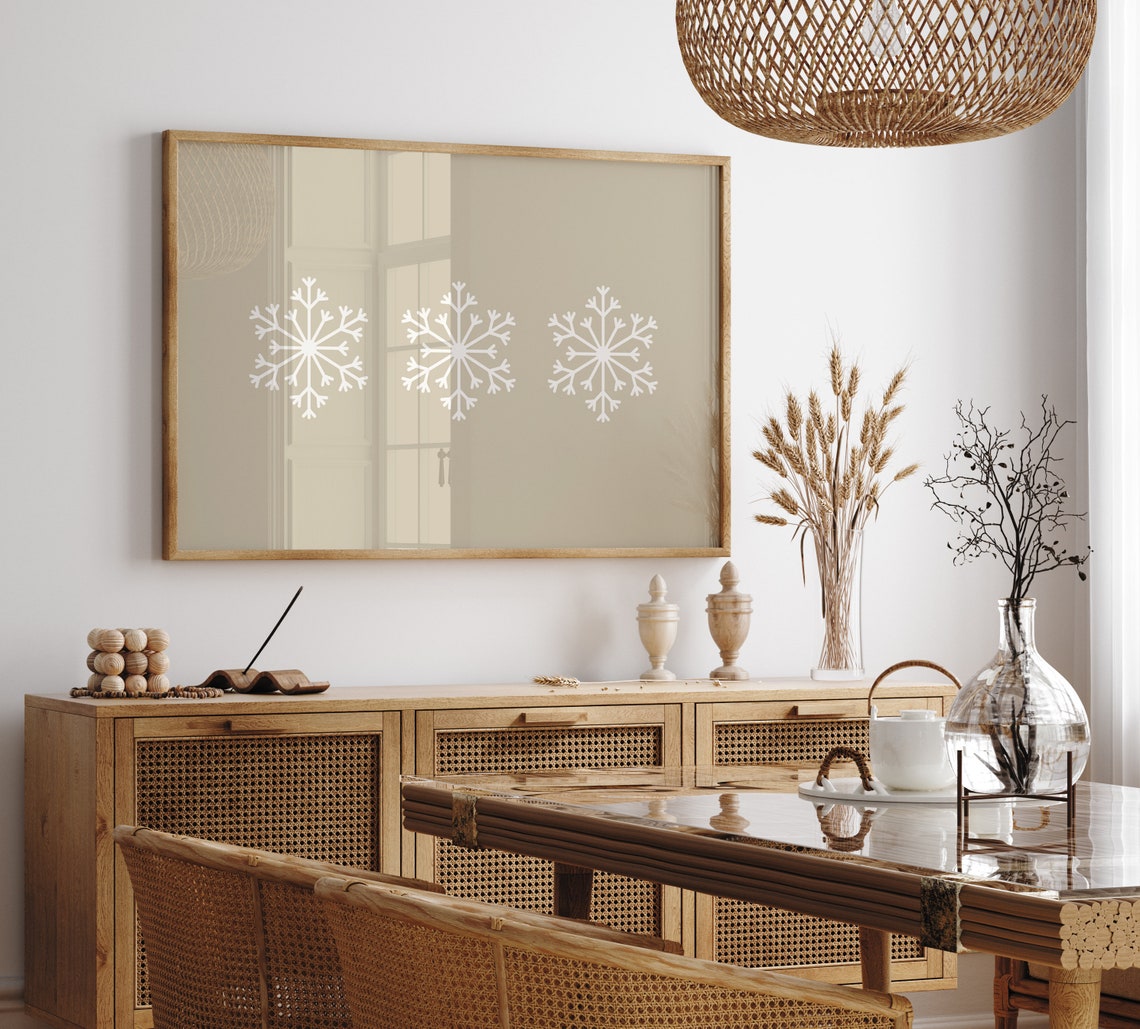 Beige Christmas Snowflakes Poster Minimalist White Winter Art Design