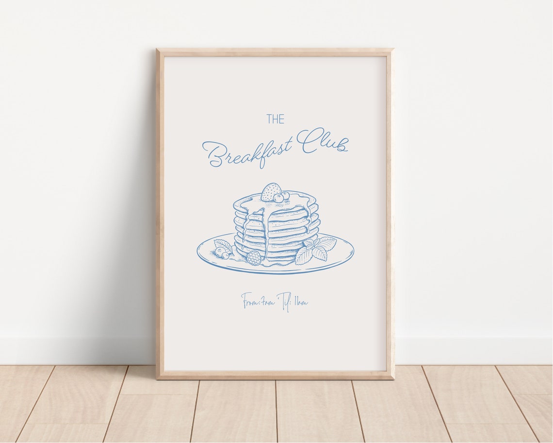 The Breakfast Club Pancakes Blue Sketch Kitchen Brunch Art Poster - Image 2
