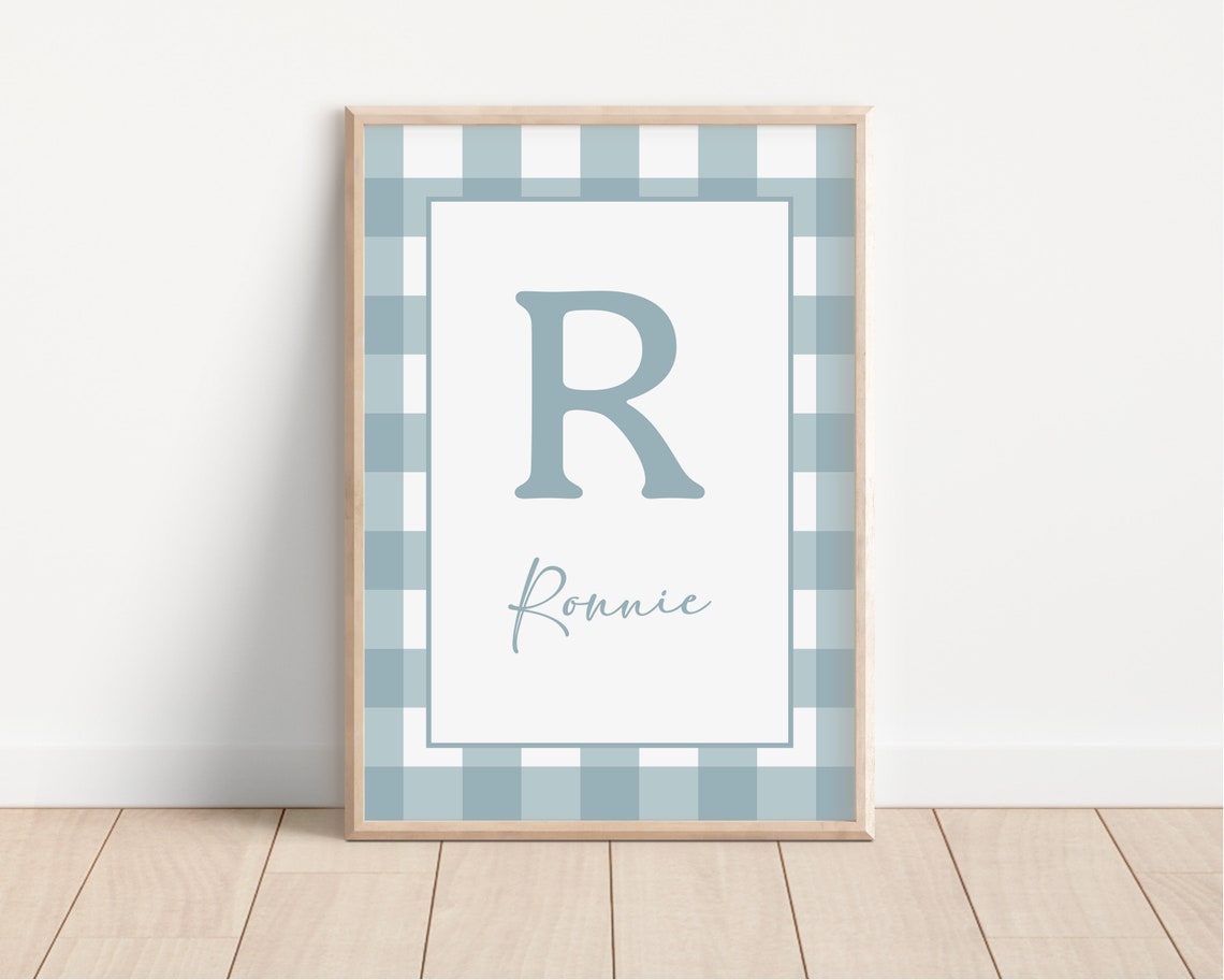 George Blue Gingham Custom Name Nursery Print For Boys Rooms - Image 4