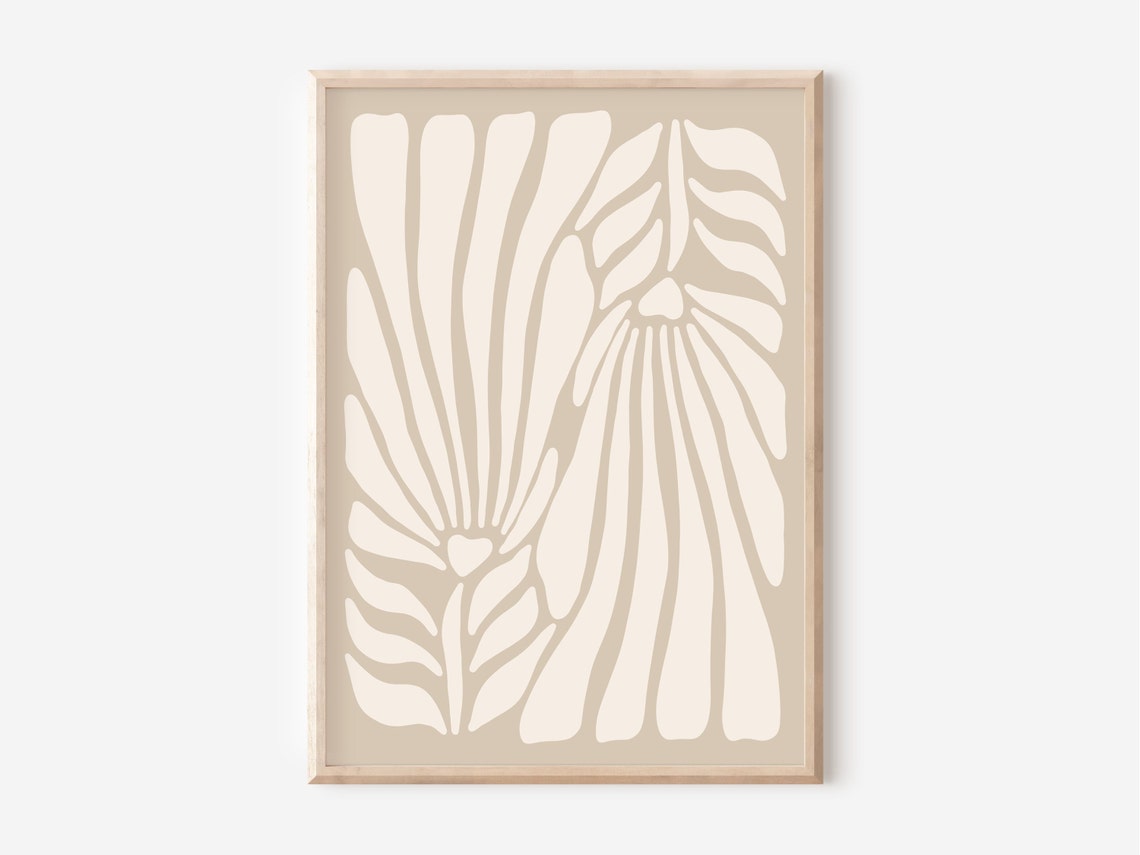 Beige Abstract Botanical Leaves Organic Minimal Living Room Poster - Image 3