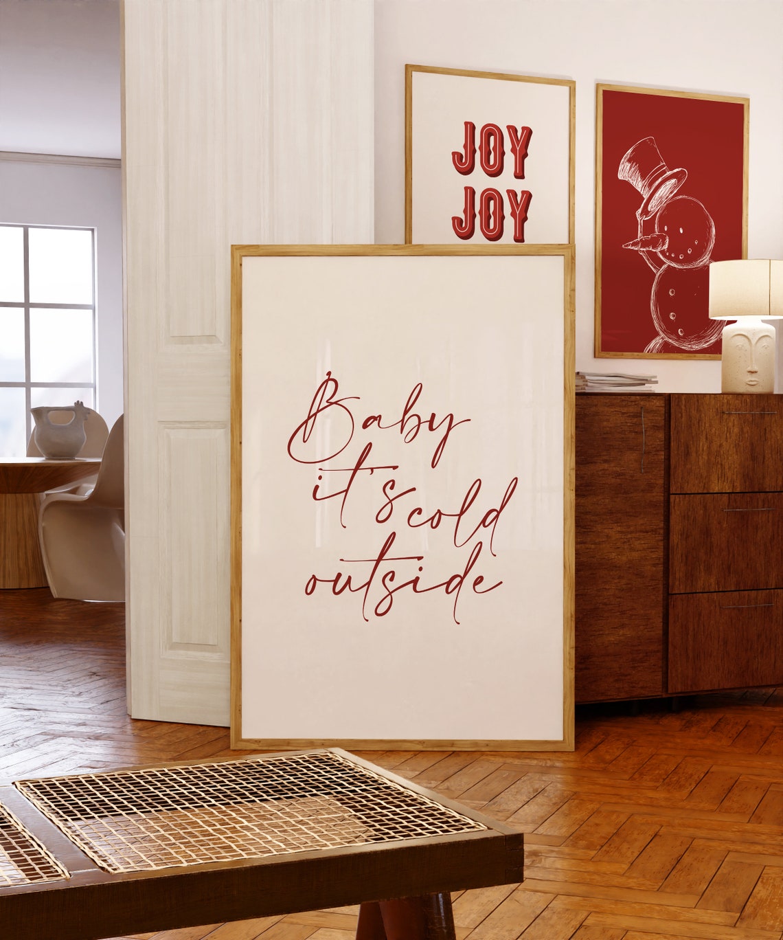Baby It's Cold Outside Quote Red Script Cream Christmas Poster - Image 3