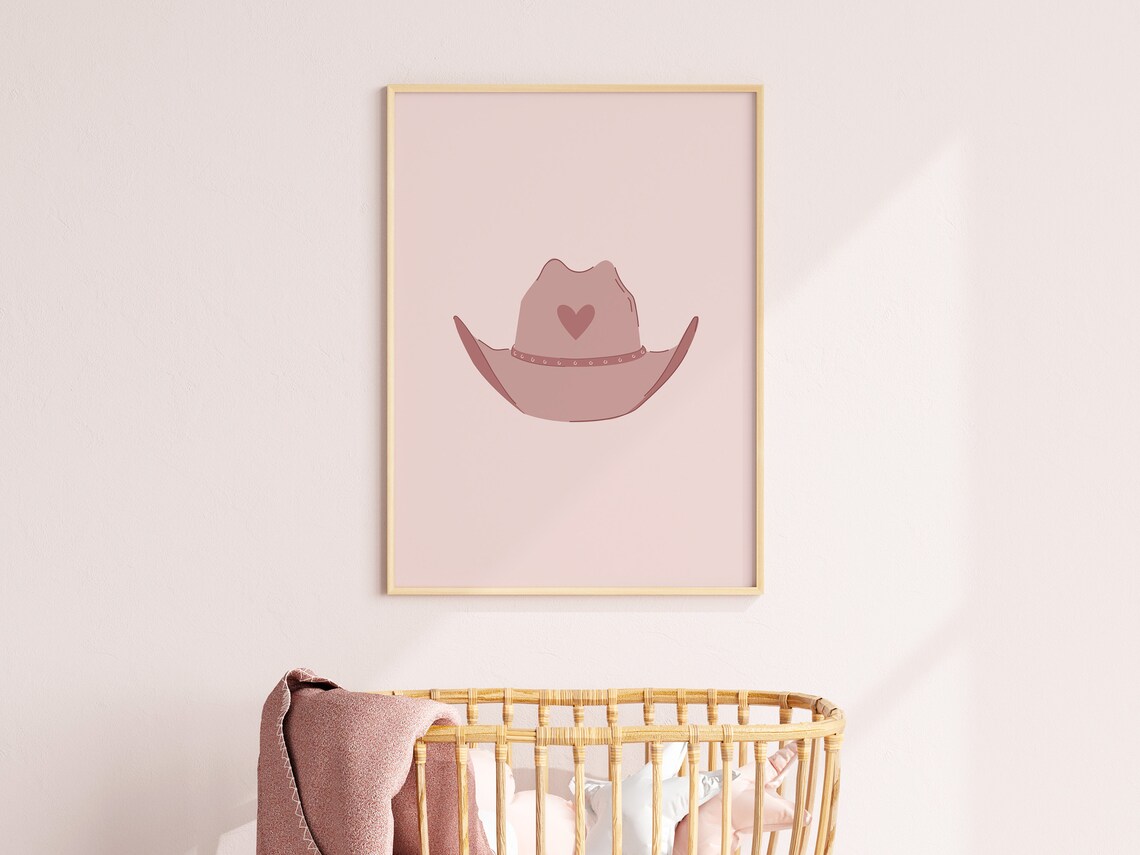 Pink Cowgirl Hat With Heart Western Nursery Girls Bedroom Poster - Image 4