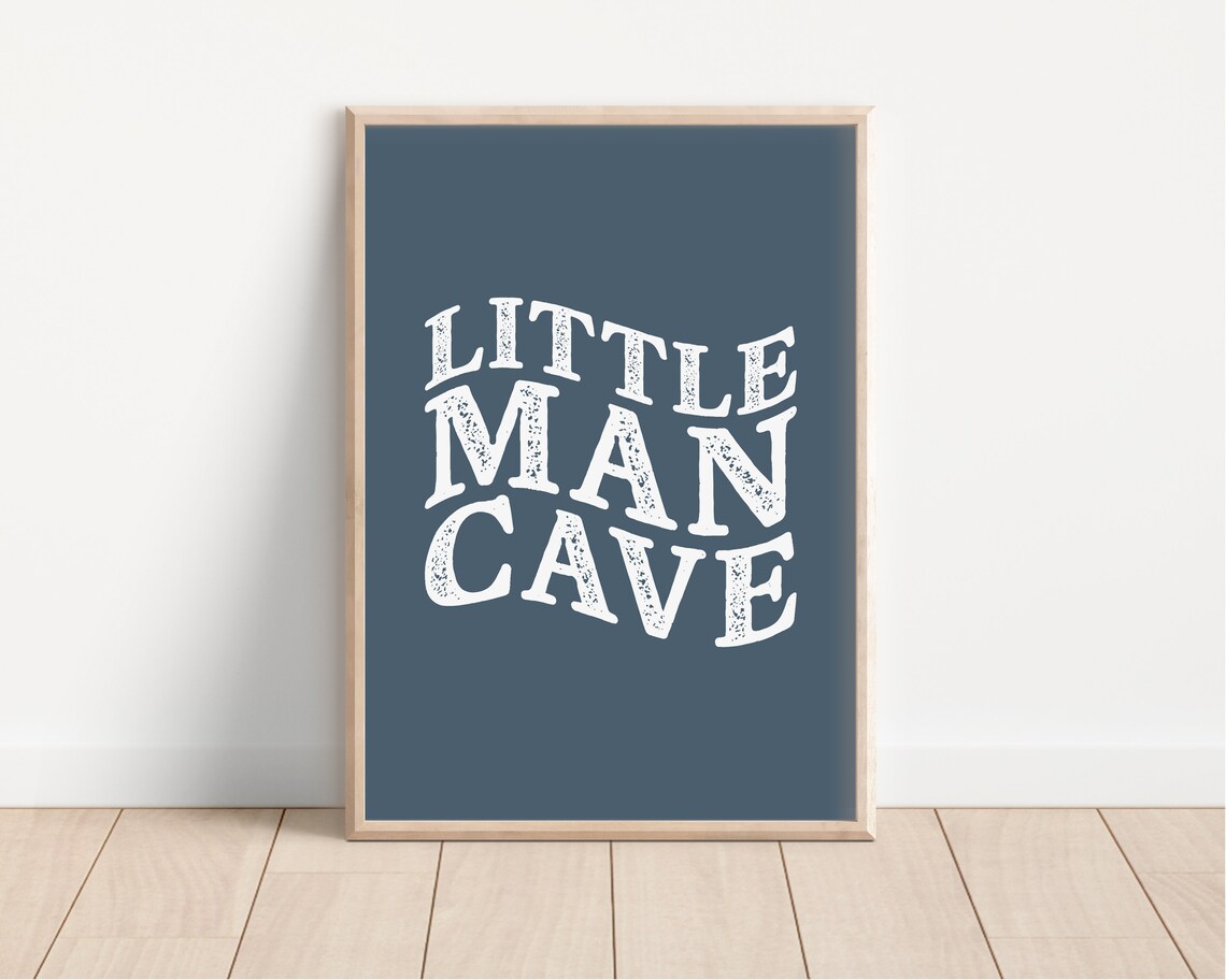 Little Man Cave Navy Boys Nursery Retro Distressed Text Print - Image 2