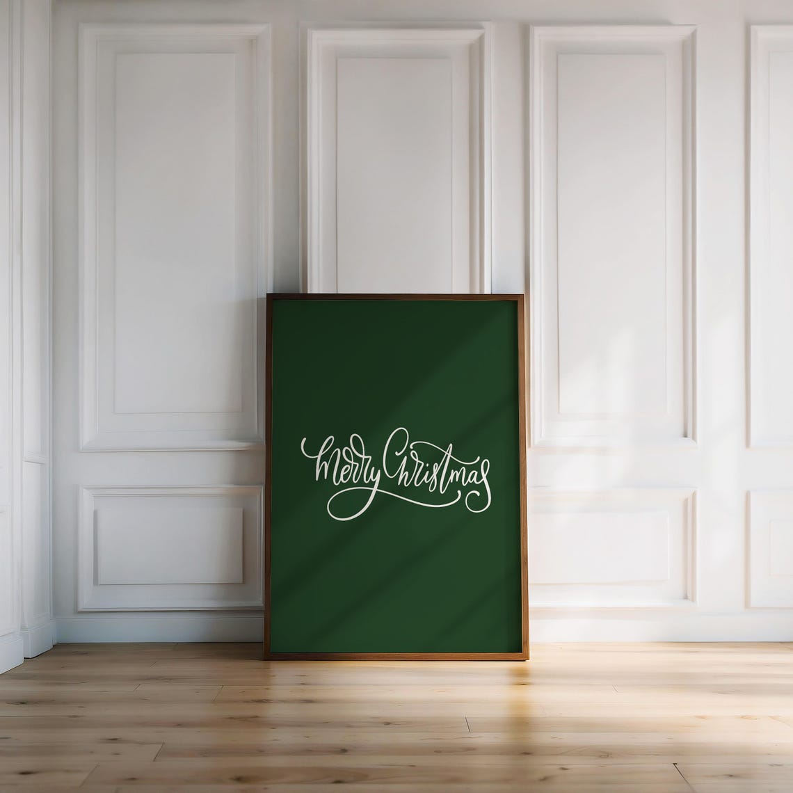 Merry Christmas Calligraphy Script Dark Green Holiday Decor Poster