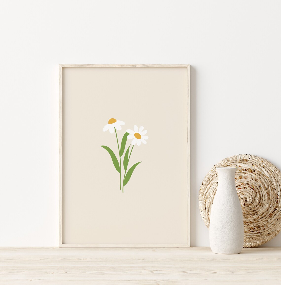 Beige Daisy Print, Boho Floral Nursery Art Print - Image 2