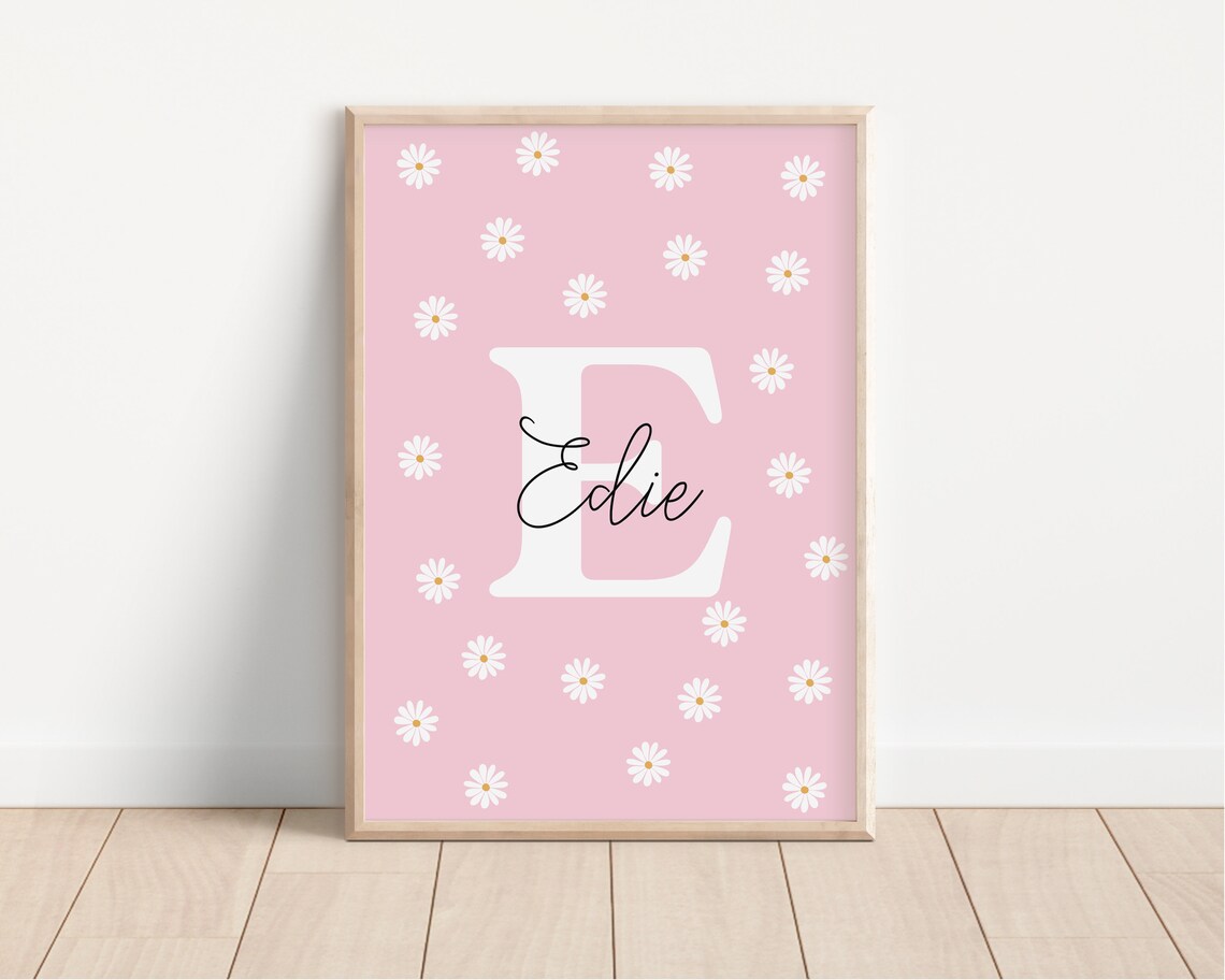 Personalised Daisy Nursery Art Print, Pink Decor