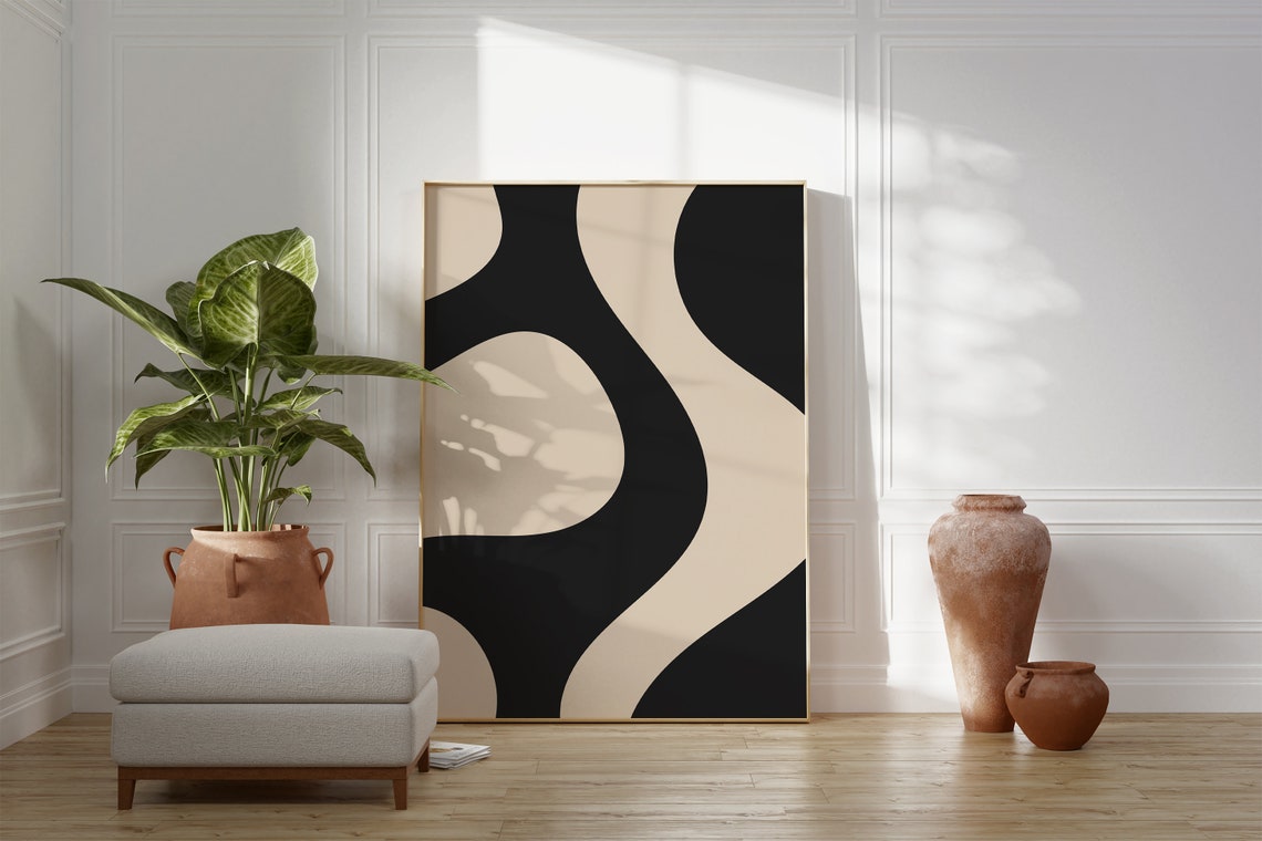 Black Cream Bold Wavy Abstract Shapes Modern Minimalist Art Poster - Image 5