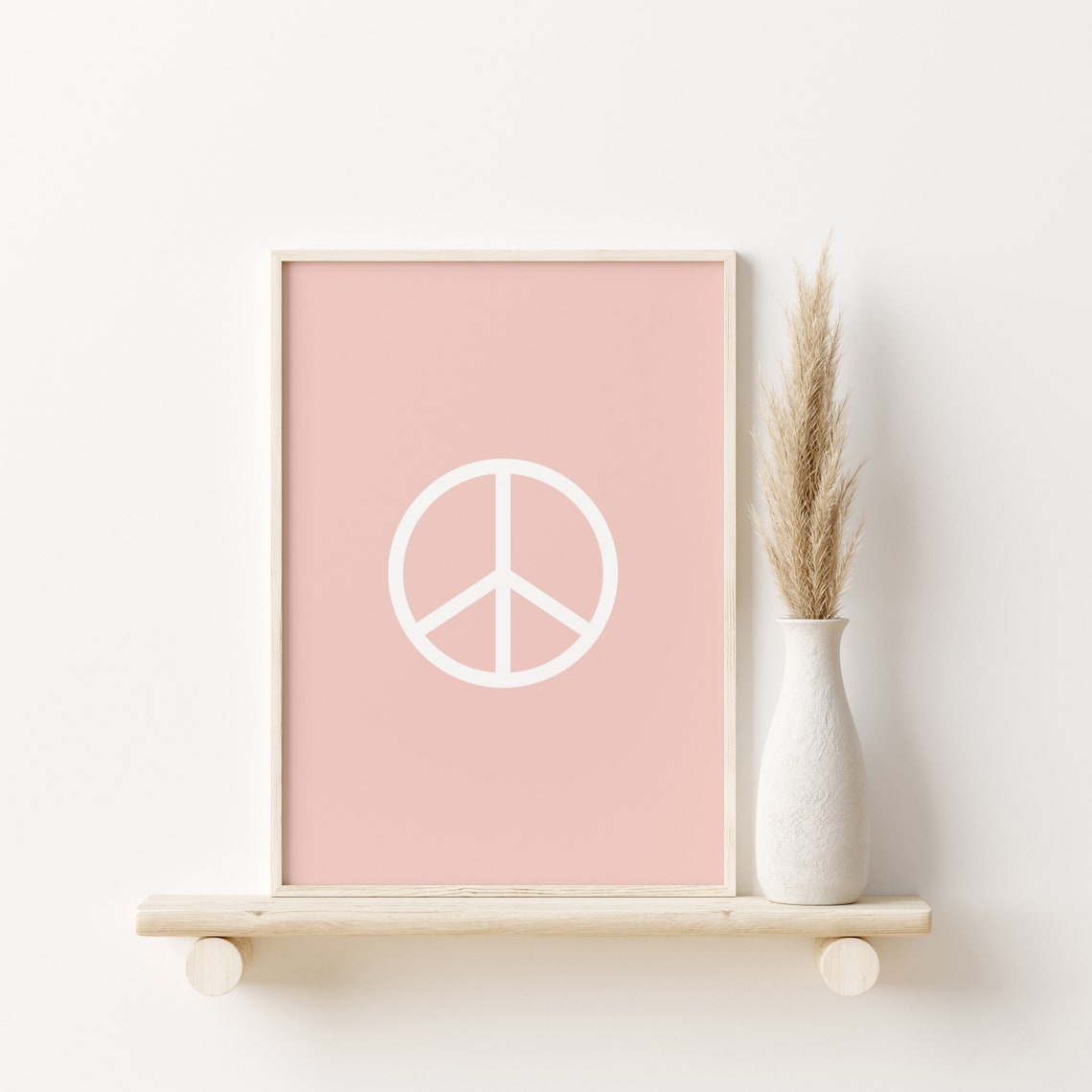 White Peace Sign Blush Pink Minimalist Modern Room Decor Poster - Image 2