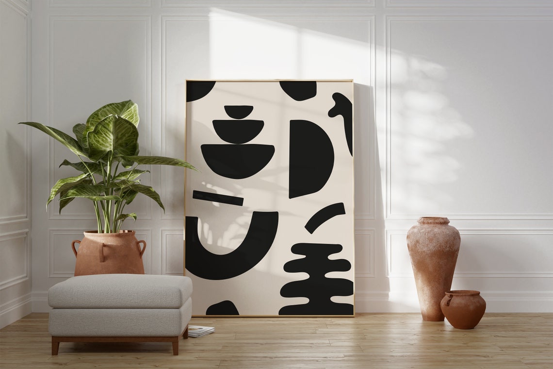 Beige Black Bold Abstract Organic Shapes Modern Statement Art Print - Image 2