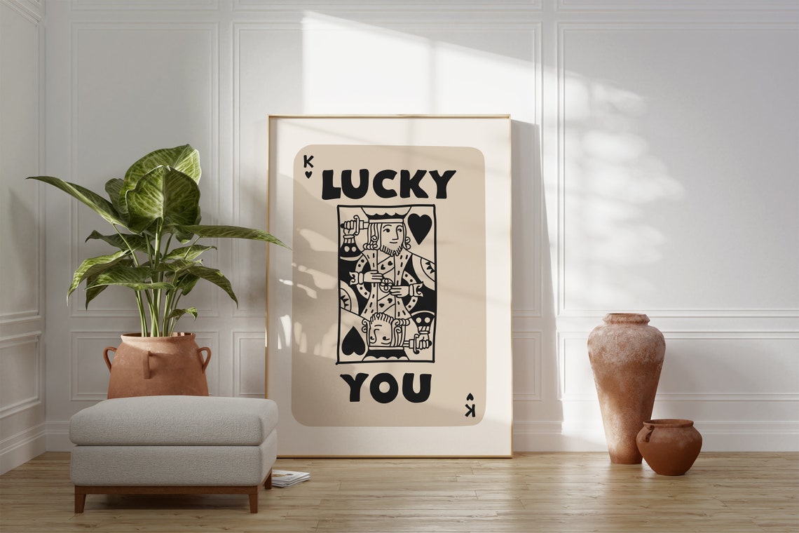 Lucky You King Playing Card Retro Beige Game Room Wall Poster - Image 3