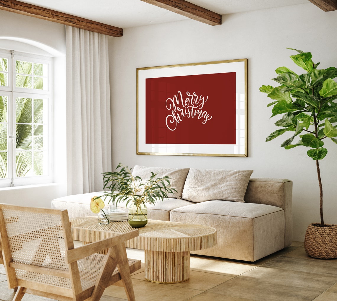 Merry Christmas Script Red Holiday Festive Wall Decor Poster - Image 3