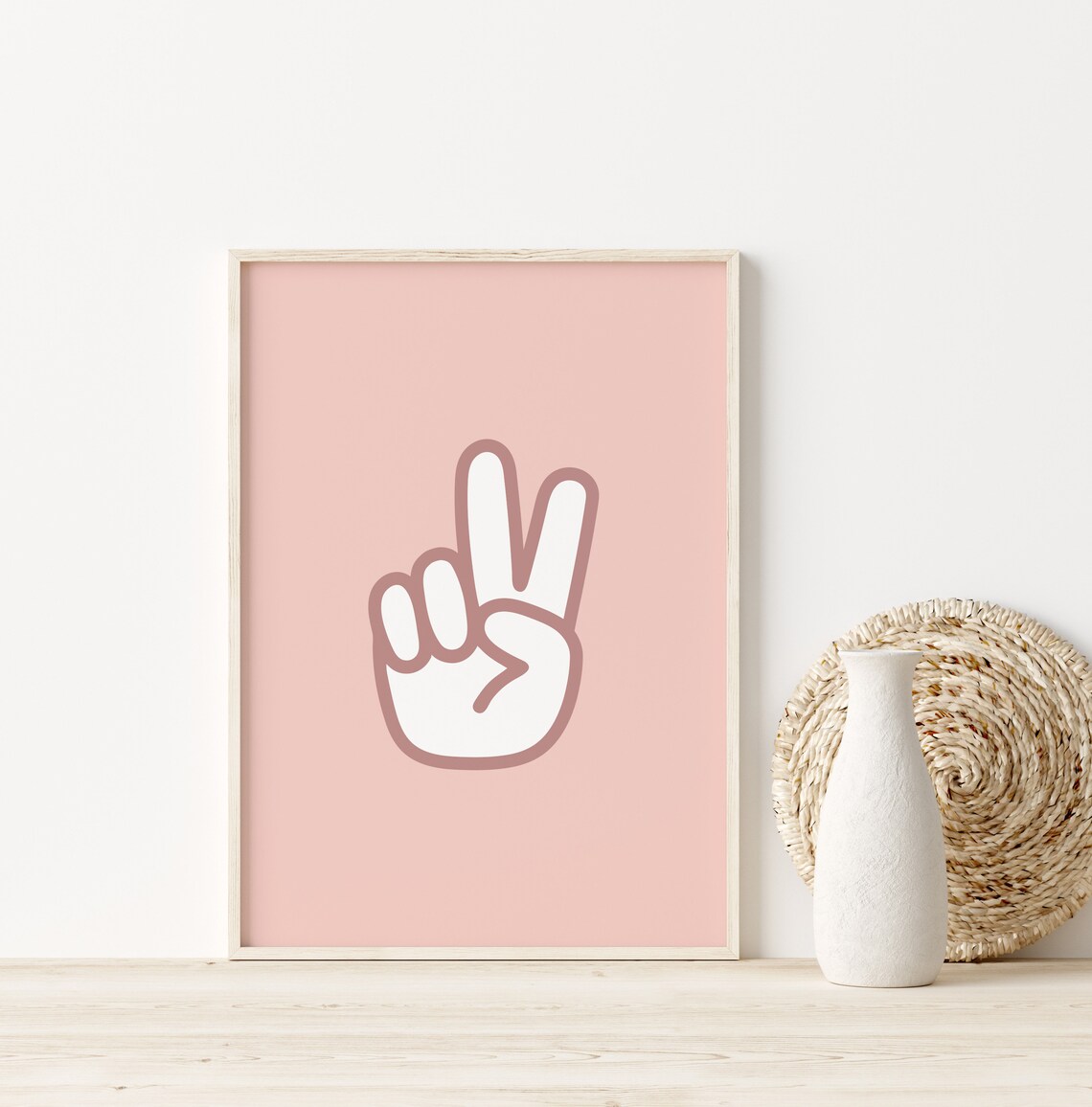 Pink Peace Hand Sign Poster Cute Girls Nursery Boho Room Art Design - Image 4
