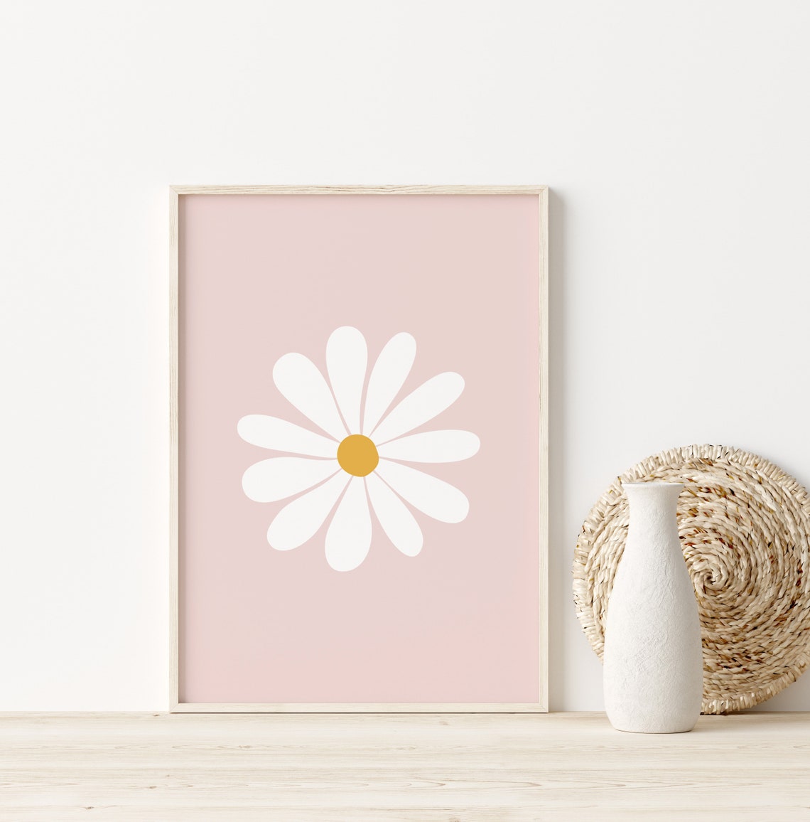 White Daisy Blossom Blush Pink Background Nursery Boho Decor Poster - Image 3