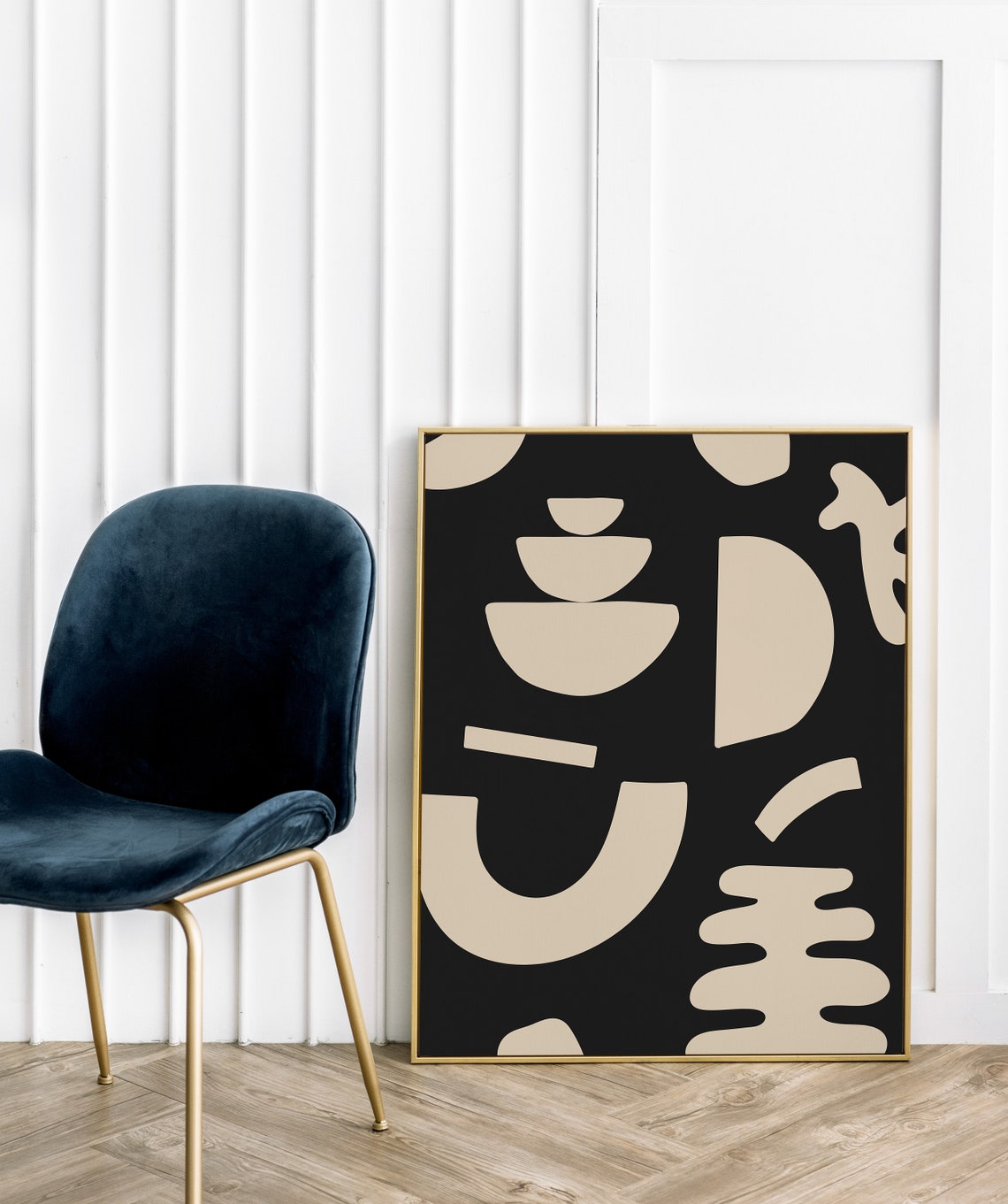 Black Beige Organic Abstract Bold Modern Living Room Wall Poster - Image 3