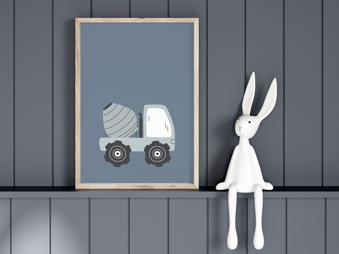 Blue Cement Mixer Truck Construction Poster For Toddler Bedrooms - Image 3