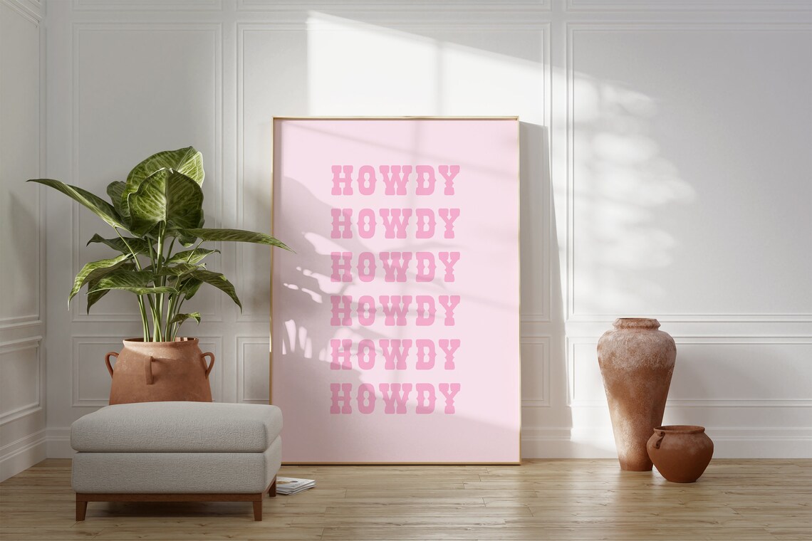 Howdy Repeat Typography Blush Pink Western Girls Room Print Decor - Image 2