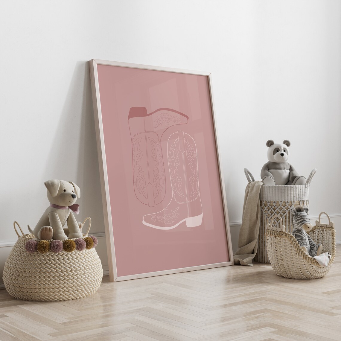 Pink Cowboy Boots Outline Western Nursery Girls Bedroom Decor Poster - Image 4
