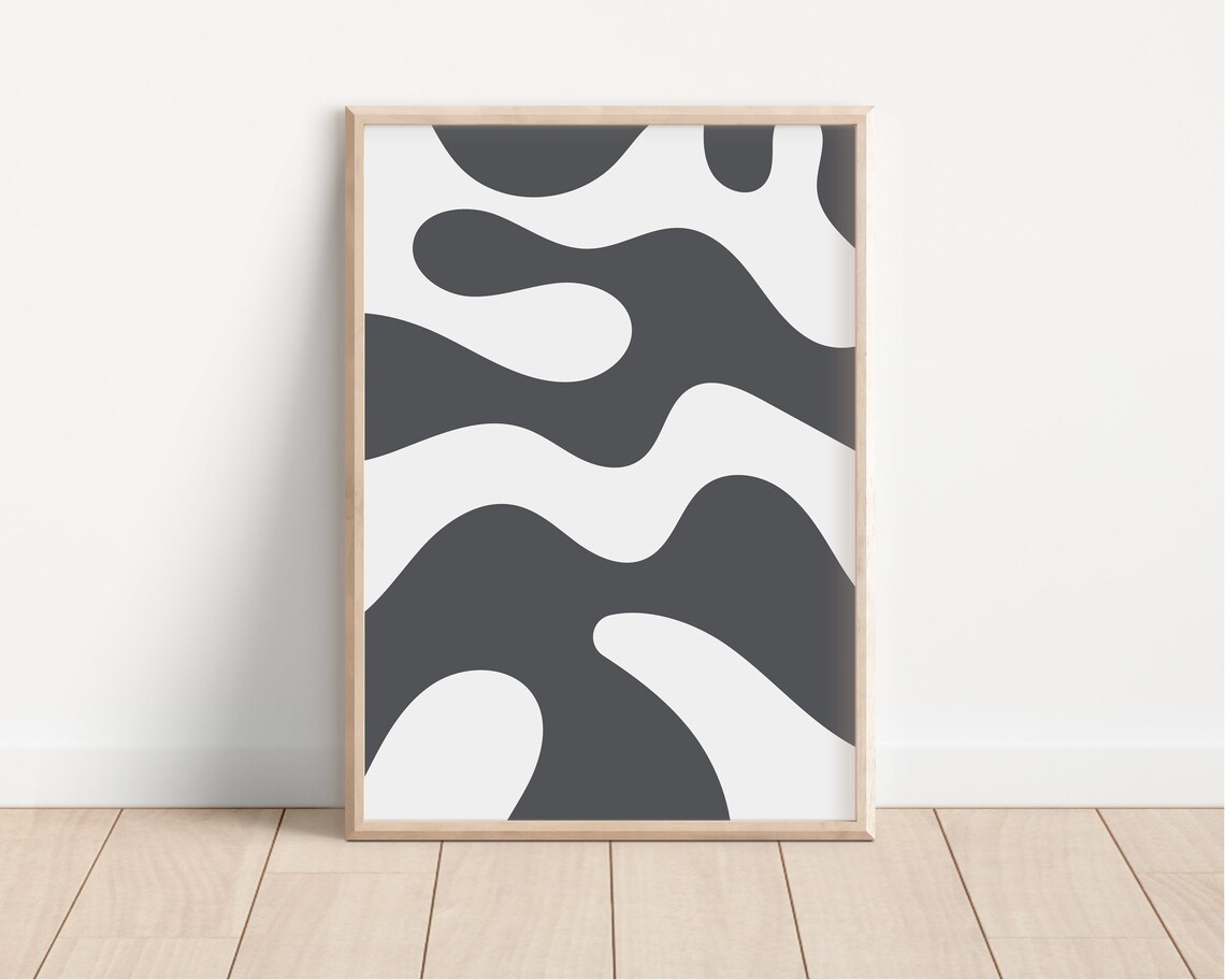 Charcoal Grey Wavy Abstract Bold Modern Living Room Wall Poster - Image 2