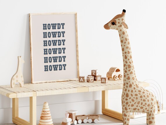 Howdy Repeat Typography Navy Western Nursery Kids Print Decor