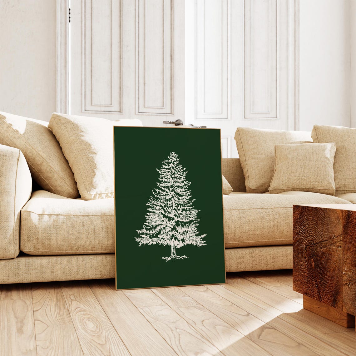 White Pine Tree On Dark Green Vintage Botanical Christmas Poster - Image 2