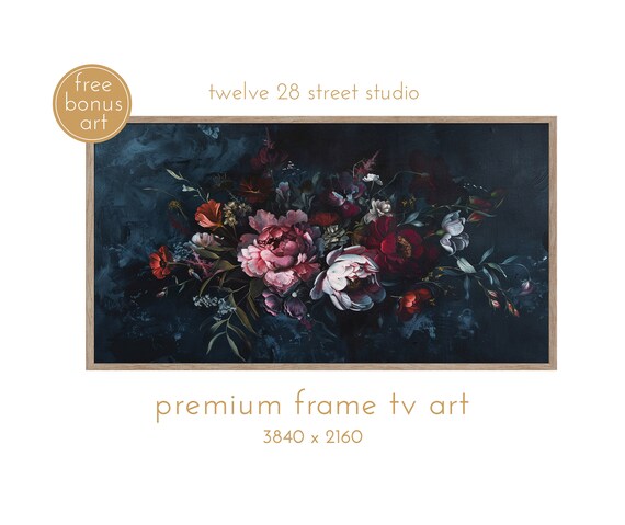 Moody Dark Floral Peonies Roses Bouquet Vintage Frame TV Decor Poster