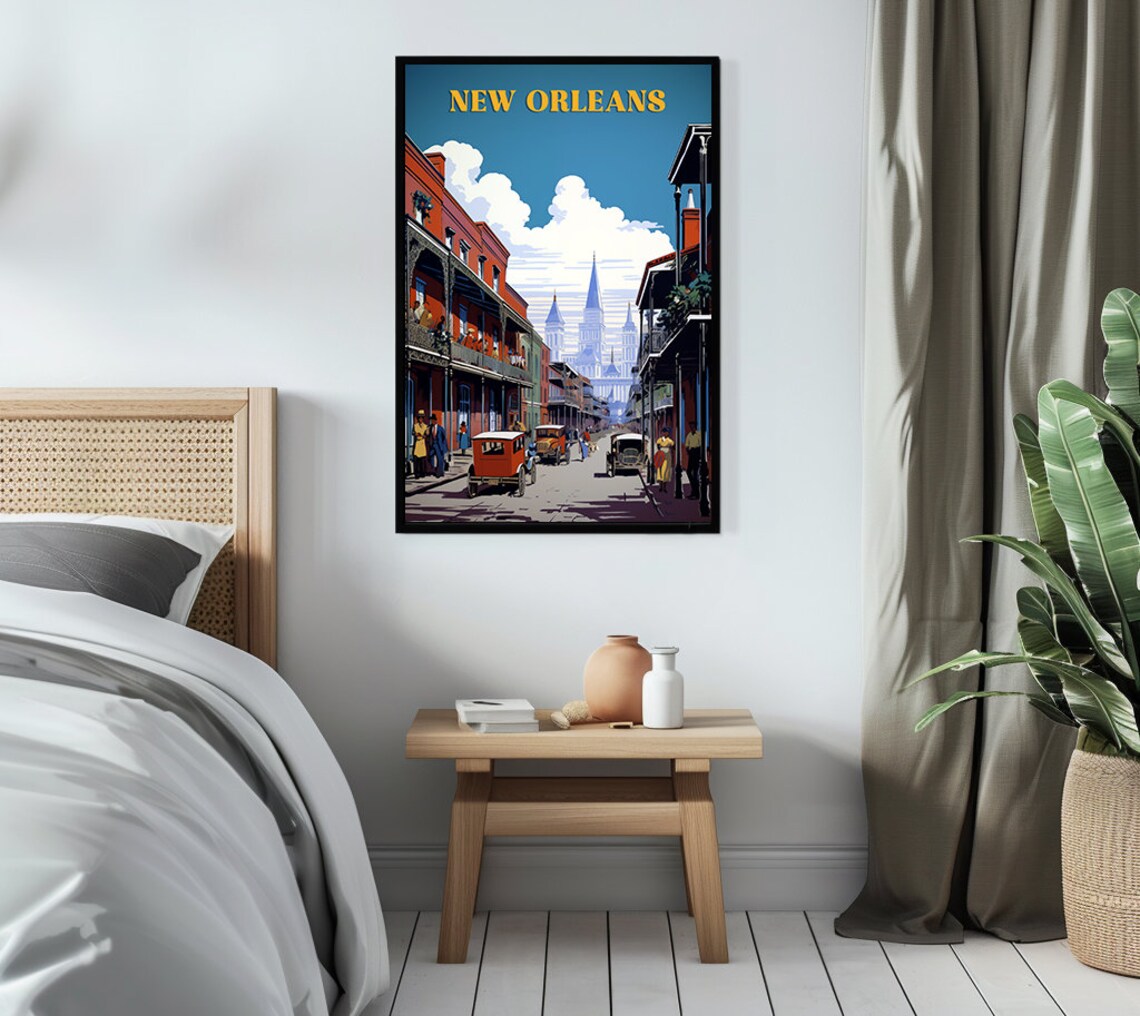 New Orleans Historic Street Vintage Cars Retro Travel Poster - Image 3