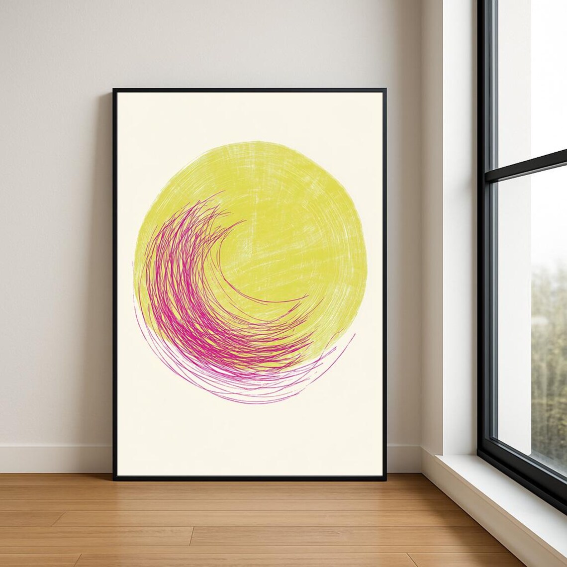Minimalist Abstract Circle Print Multicolour Modern Wall Art Mid Century Style