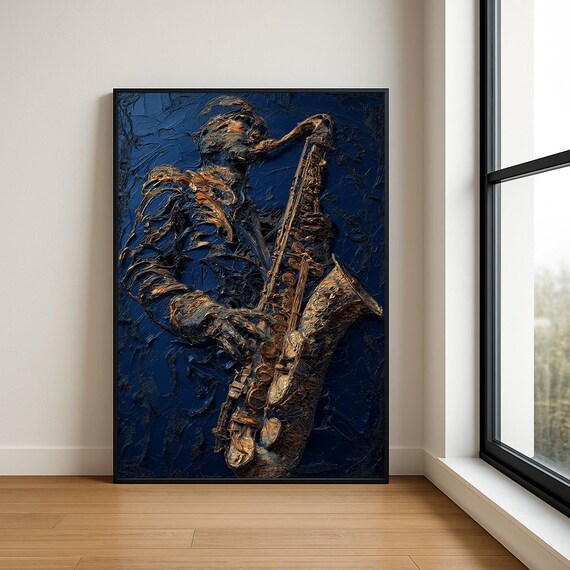 Music Lover Wall Art Print Textured Musician Abstract Oil Painting
